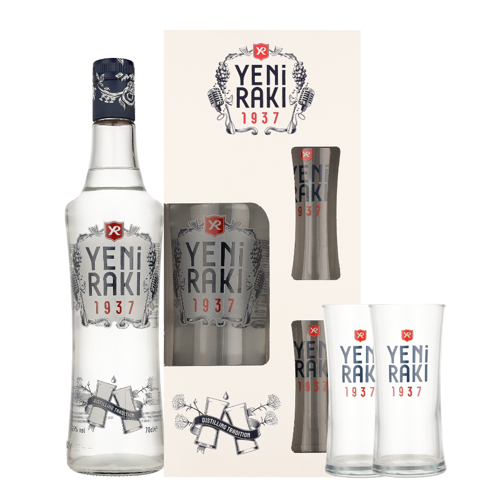 Yeni Raki + 2 Glasses, 70 Cl – Alc. 45% Vol.